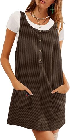 Yesno Corduroy Easses Dresses for Women Scoop Neck A Line Jumper Mini Dress مع جيوب PCM in Saudi Arabia