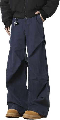 Men's Y2K Wide Leg Baggy Cargo Sweatpant Loose Hip Hop Ruched Techno Parachute Pants Streetwear in Saudi Arabia