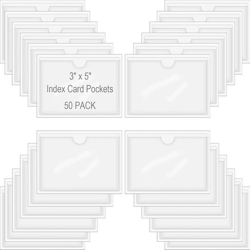 24 Pack Self-Adhesive Index Card Pockets for 3" x 5" Card,Clear Plastic Labels Holders with Top Open for Loading, Storage Bins, Library and Bins in Saudi Arabia