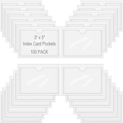 24 Pack Self-Adhesive Index Card Pockets for 3" x 5" Card,Clear Plastic Labels Holders with Top Open for Loading, Storage Bins, Library and Bins in Saudi Arabia