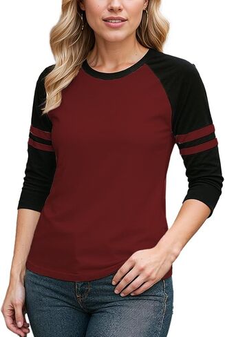 تي شيرتات بيسبول Decrum Raglan - قمصان جيرسي رياضية ناعمة بأكمام 3/4 للنساء in Kuwait