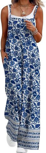 Lepunuo Womens Casual Loose Jumpsuits Summer Boho Wide Leg Rompers Sleeveless Overalls with Pockets in Saudi Arabia