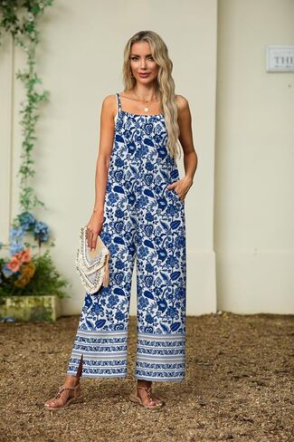 Lepunuo Womens Casual Loose Jumpsuits Summer Boho Wide Leg Rompers Sleeveless Overalls with Pockets in Saudi Arabia