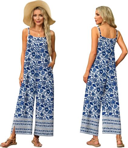 Lepunuo Womens Casual Loose Jumpsuits Summer Boho Wide Leg Rompers Sleeveless Overalls with Pockets in Saudi Arabia