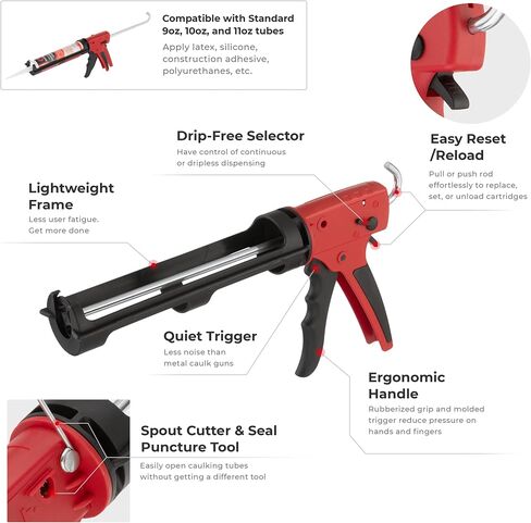 INTERTOOL Drip-Free Hand Caulking Gun, 10 oz. Tube, 10:1 Thrust Ratio, Lightweight Durable Body, Smooth Rod, Quiet Ratcheting HT-0027 in Saudi Arabia