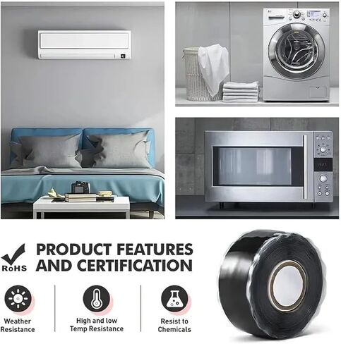 شريط سيليكون ذاتي الدمج من مطاط السيليكون، شريط لاصق ذاتي مقاوم لدرجات الحرارة العالية والمنخفضة، بطول 16.4 قدم، مقاوم للأكسدة والأشعة فوق البنفسجية لعزل الكابلات ذات الجهد العالي in Kuwait