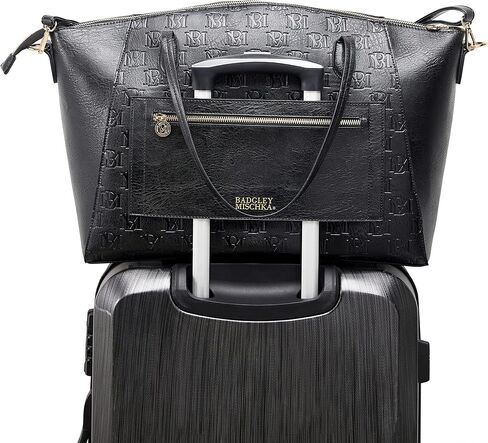 Badgley Mischka Caroline Vegan Leather Tote Weekender Travel Bag (Black) in Saudi Arabia