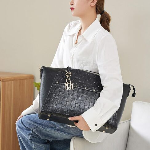 Badgley Mischka Caroline Vegan Leather Tote Weekender Travel Bag (Black) in Saudi Arabia