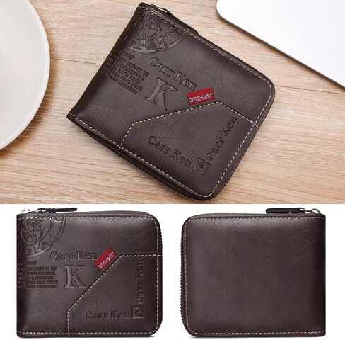 Mens wallet Leather wallet men Wallet Zipper RFID Bifold Wallet for Men ID card Window Credit Card Coin Photo Multifunction Card Slots Gift for Him,Black in Saudi Arabia