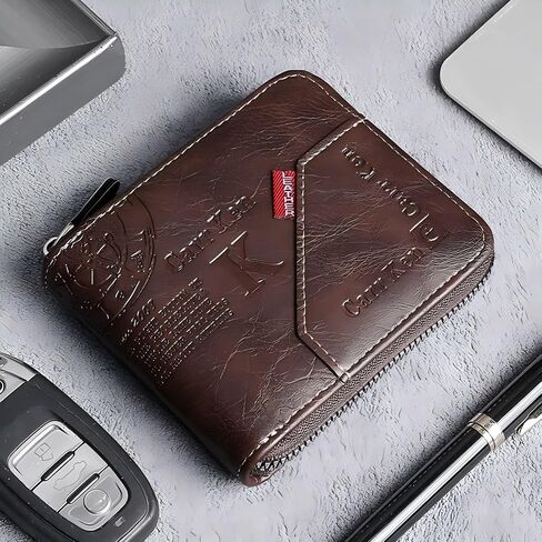 Mens wallet Leather wallet men Wallet Zipper RFID Bifold Wallet for Men ID card Window Credit Card Coin Photo Multifunction Card Slots Gift for Him,Black in Saudi Arabia