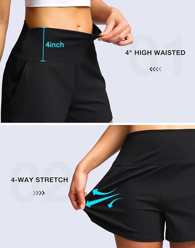 Soothfeel High Waisted Athletic Running Shorts for Women 3.5"/5" Tummy Control Workout Gym Hiking Shorts with Pockets in Kuwait