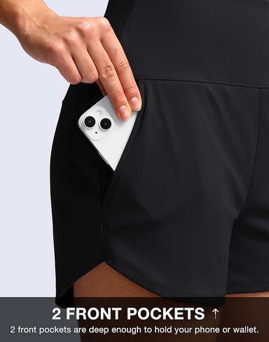 Soothfeel High Waisted Athletic Running Shorts for Women 3.5"/5" Tummy Control Workout Gym Hiking Shorts with Pockets in Kuwait