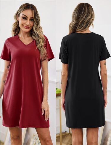 Marvmys Women 2 Pack Lightgowns Soft Short Sleeve Sleep Stirts Sleepwear v الرقبة المريحة صالة Nightshirts in Saudi Arabia