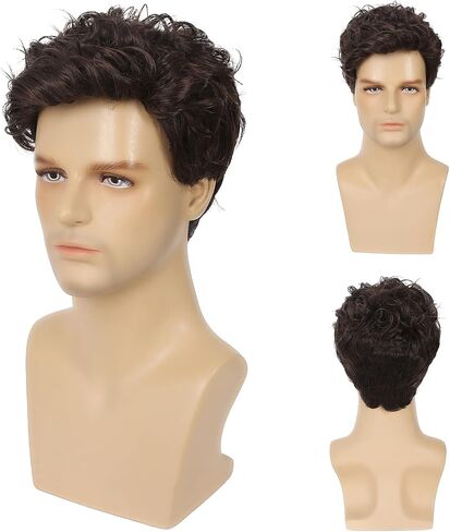 Sallcks Mens Short Curly Brown Wig Synthetic Halloween Party Cosplay Costume Full Wigs for Men in Saudi Arabia