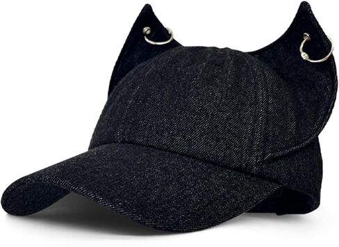 Y2K Fox Ears Cap Baseball With Iron Ring للجنسين جينز أبي قبعة حيوانات حيوانات الجرونج الجمالية قبعة جمالية in Kuwait