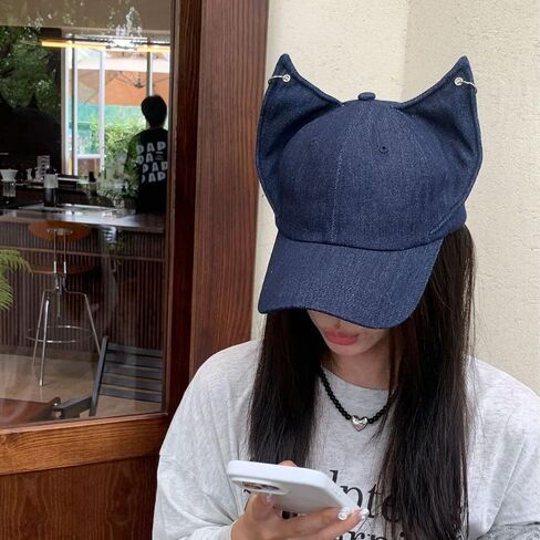 Y2K Fox Ears Cap Baseball With Iron Ring للجنسين جينز أبي قبعة حيوانات حيوانات الجرونج الجمالية قبعة جمالية in Kuwait