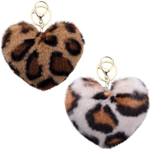 YALLNASL Leopard Print Bag Charms for Handbag Purse Heart Accessories for Keys Leopard Keychains for Women Girls Animal Lover in Saudi Arabia