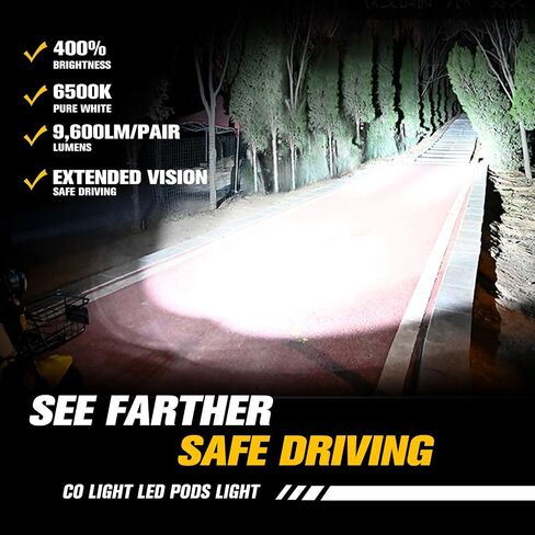 CO LIGHT LED Pod Spot Lights 2PCS 4 inch 96W LED Fog Lights for Truck Offroad Driving Lights SUV ATV Boat Motor Tractor Forklift 3 Years W-arranty in Saudi Arabia