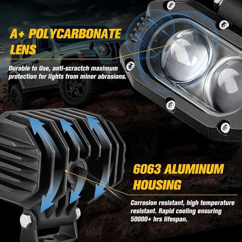 CO LIGHT LED Pod Spot Lights 2PCS 4 inch 96W LED Fog Lights for Truck Offroad Driving Lights SUV ATV Boat Motor Tractor Forklift 3 Years W-arranty in Saudi Arabia