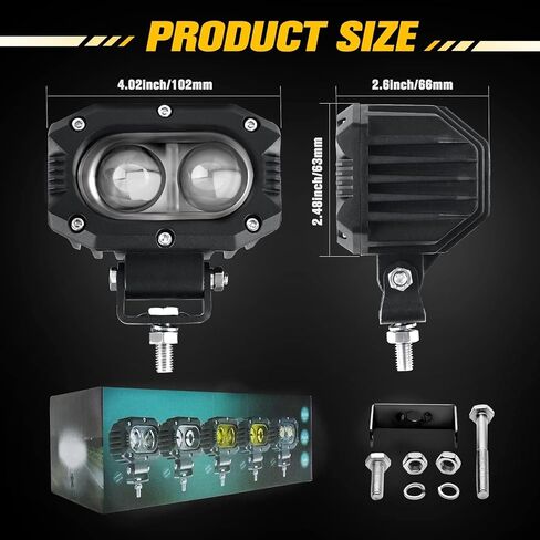 CO LIGHT LED Pod Spot Lights 2PCS 4 inch 96W LED Fog Lights for Truck Offroad Driving Lights SUV ATV Boat Motor Tractor Forklift 3 Years W-arranty in Saudi Arabia