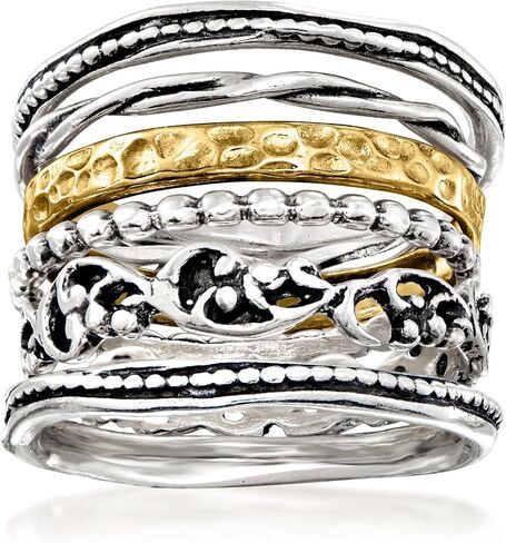 Ross-Simons Sterling Silver and 18kt Gold Over Sterling Jewelry Set: 6 Textured Rings in Saudi Arabia