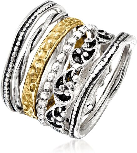 Ross-Simons Sterling Silver and 18kt Gold Over Sterling Jewelry Set: 6 Textured Rings in Saudi Arabia