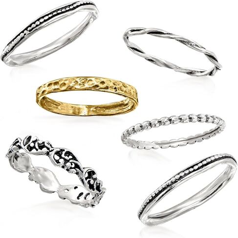Ross-Simons Sterling Silver and 18kt Gold Over Sterling Jewelry Set: 6 Textured Rings in Saudi Arabia