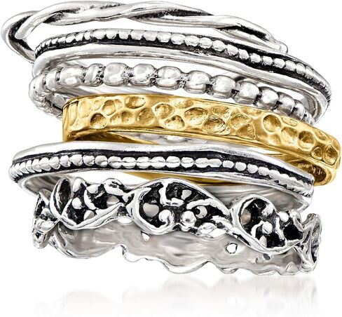 Ross-Simons Sterling Silver and 18kt Gold Over Sterling Jewelry Set: 6 Textured Rings in Saudi Arabia