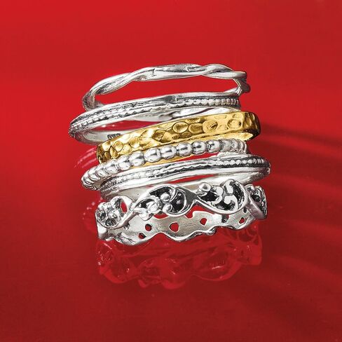 Ross-Simons Sterling Silver and 18kt Gold Over Sterling Jewelry Set: 6 Textured Rings in Saudi Arabia