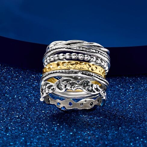 Ross-Simons Sterling Silver and 18kt Gold Over Sterling Jewelry Set: 6 Textured Rings in Saudi Arabia