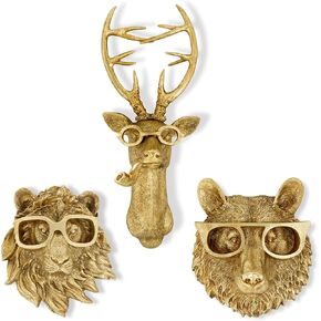 Luxicoze Gold 3pcs Head Heads Decors - رأس أسد على الطراز الفيكتوري ، رأس الدب ، ديكور جدار رأس الغزلان ، مزين بالنظرة ، منحوتات ديكور المنزل لغرف المعيشة الفنية ، تمثال الحيوانات.