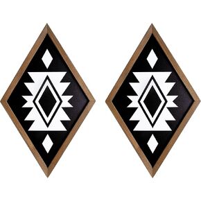 flangairy Aztec Wall Decor, Western Wall Art Wood Southwestern Native American Boho Black White Bathroom Bedroom Room Wooden Diamond Geometric Modern Rustic Farmhouse Home Decoration