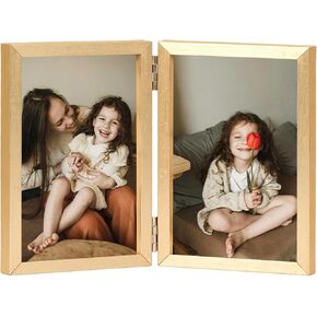 4x6 Double Picture Frame Hinged Folding Vertical Stand on Tabletop, Wood Two Openings 4x6 Double Photo Frame Collage with Shatter Resistant Plexiglass, Black