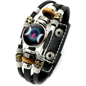 Triple Moon Goddess Braided Rope Bracelet - Adjustable Multi layer Leather Cords Beaded Bracelet for Men and Women