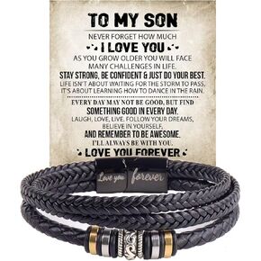 To My Son Grandson Bracelet From Mom Grandma, Infinity Knot Love You Forever Linked Together Handmade Leather Cuff Bracelets Mens Birthday Weave Gift Jewelry