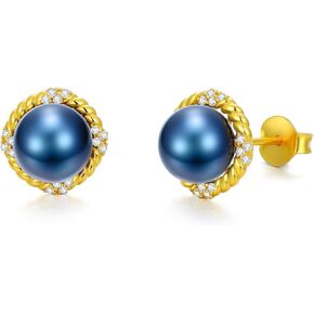 Silver 9-10MM Black Pearl Earring Studs for Her,Sterling Silver Black Pearl Vintage Earring Studs for Women Wife Ladies Mothers Day
