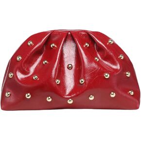 Verdusa Women's PU Leather Studded Clutch Handbags Retro Magnet Ruched Evening Bags
