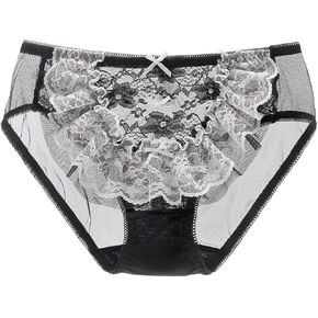 Sexy Floral Panties for Women Lolita Lace Frilly Cute Underwear Soft Invisible Sheer Bikini Briefs Bridal Lingerie