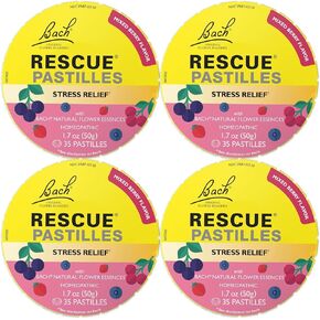 Bach RESCUE PASTILLES, Mixed Berry Flavor, Lozenges, Homeopathic, Flower Essences, 4 Pack