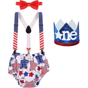 Baby Boys Clothes Set 4pcs Formal Suit Bowtie Bodysuit Bloomers Adjustable Y Back Suspenders Photography Summer Dress Up Outfits for Photo Shoot independence Day Easter Red-independence Day One Size