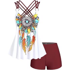 روز غال روزجال نساء بالإضافة إلى حجم متواضع Tankini Swimsuit ريش