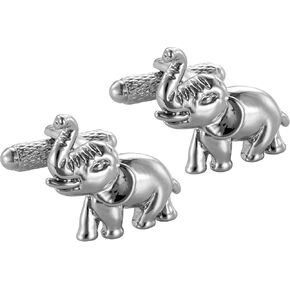 HAWSON Men's Safari Elephant Cufflinks Silver Jungle Theme Accessories for Destination Weddings & Wildlife Charity Events