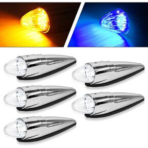 5pcs 21 LED مزدوج لون كروم الكابينة ضوء ، طوربيد كابينة سقف تشغيل الأضواء العلوية ، استبدال الشاحنات الشاقة Kenworth Freightliner Peterbilt International ، العنبر/الأزرق