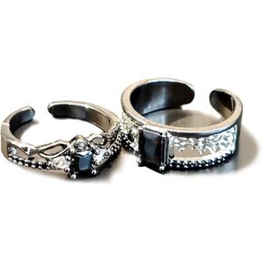 Love And Deepspace Sylus Cosplay Rings Game Intimate Couple Rings Black Gemstone Alloy Pair Ring Adjustable Jewelry Props