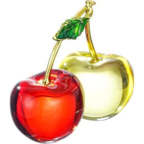 Crystal Cherry Decor - Glass Fruit Decor- Red Home Collectibles for Kitchen, Living Room