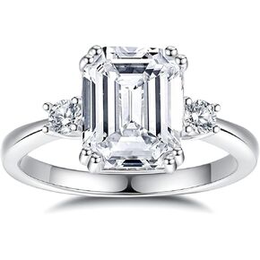 3ct Moissanite Engagement Ring for Women, 10 * 8MM Main Stone, D Color VVS1 Emerald Cut Moissanite Wedding Promise Proposal Ring for Women Wife Anniversary Bridal Gift, All Size