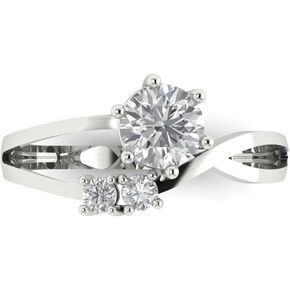 Clara Pucci 0.96Ct Round cut Genuine Lab Created Diamond VS1-2, G-H 18k - Solid Yellow Gold Three-Stone Promise anniversary Engagement Ring
