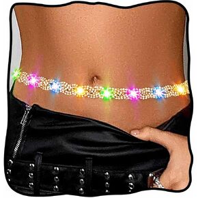 FSTREND LIGHT UP CEIST CHAIN ​​GOLD RHINESTONE CAINS Sparkly Crystal Night Club Party Explowing Body Full For Women