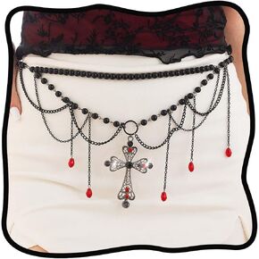 Urieo Pearl Waist Chain Belt Tassel Crucifix Silver Belly Chains Crystal Adjustable Bikini Party Dress Body Jewelry for Women