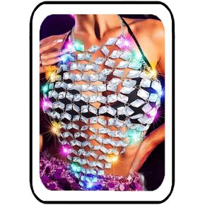 Exedaily Light Up Rhinestone Body Body Body Top Silver Lead Lead Tops Tops Purfercly Lightclub Chest Chain Jewelry for Women